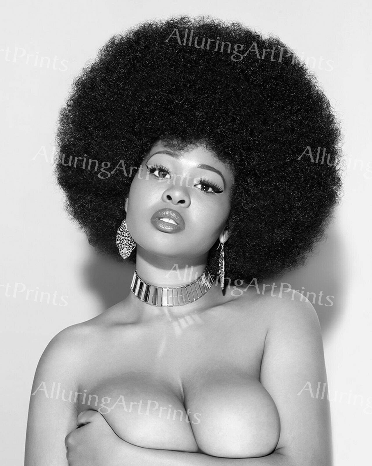 NUDE Print Black Model Pretty Woman Busty Big Boobs Petite alfro Fine Wall  Art -A352