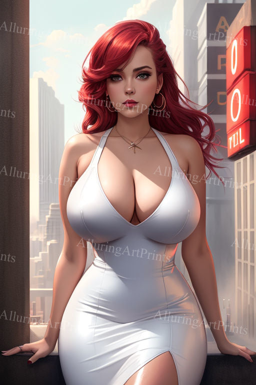 Risque Red Head Model Female Digital Art AI Fantasy - BB744