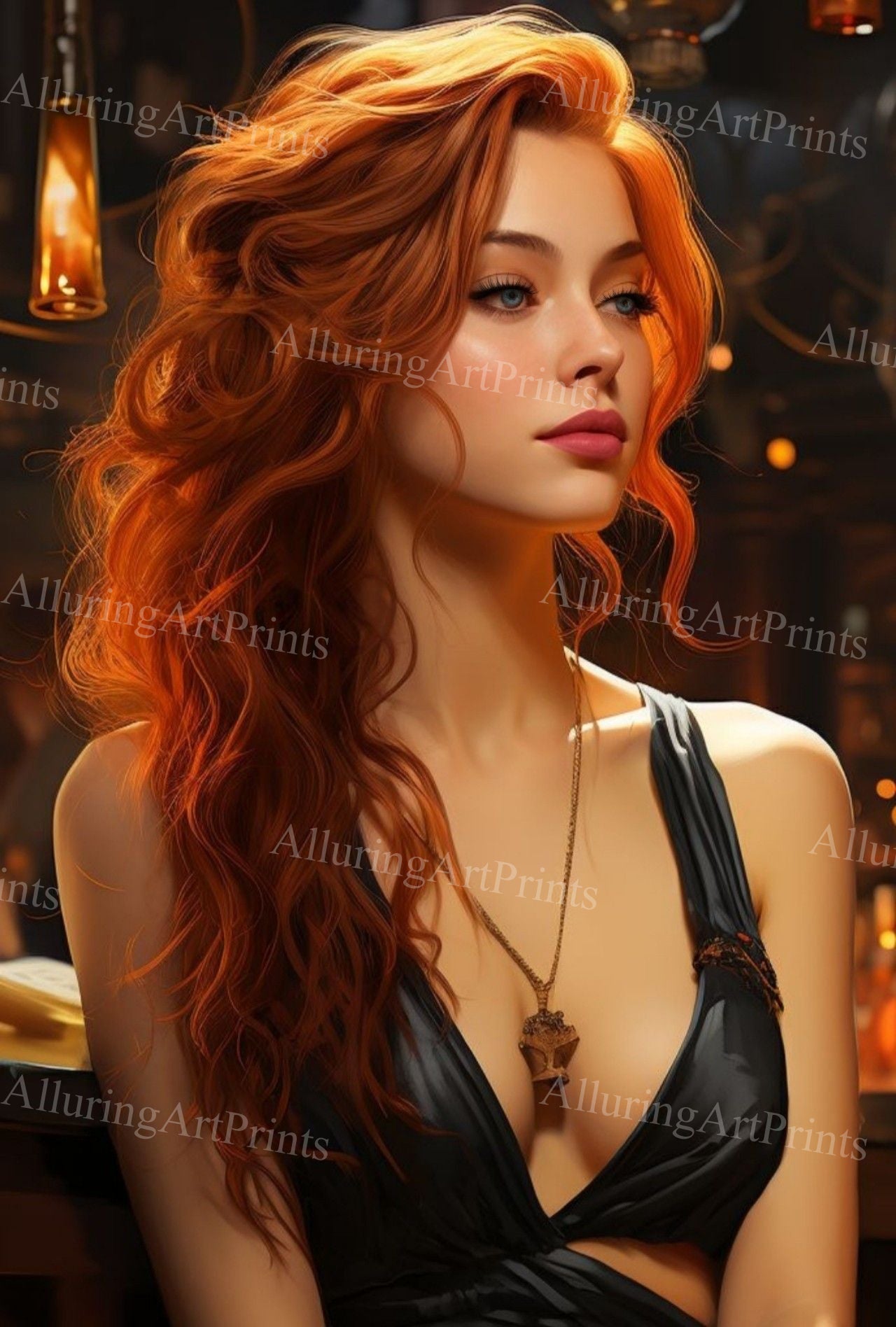 Risque Red Head Model Female Digital Art AI Fantasy - CC564