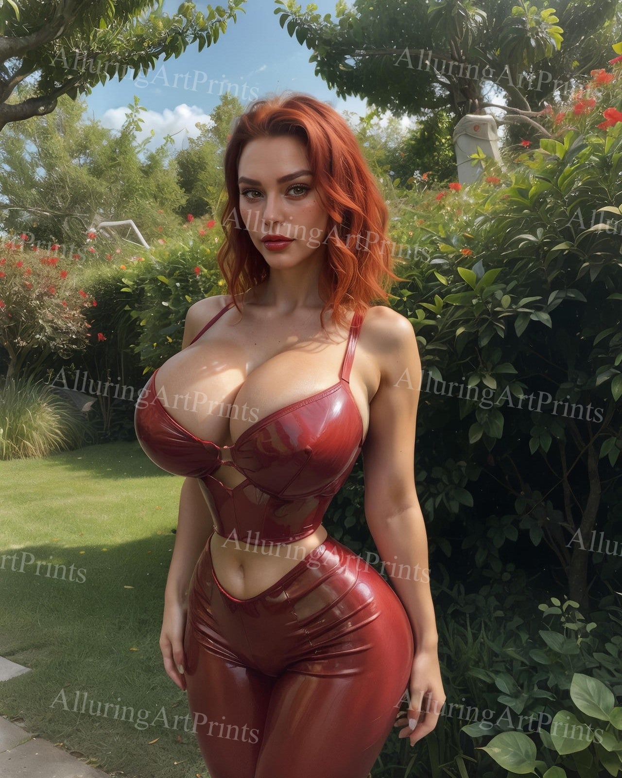 Risque Red Head Model Female Digital Art AI Fantasy - FF944