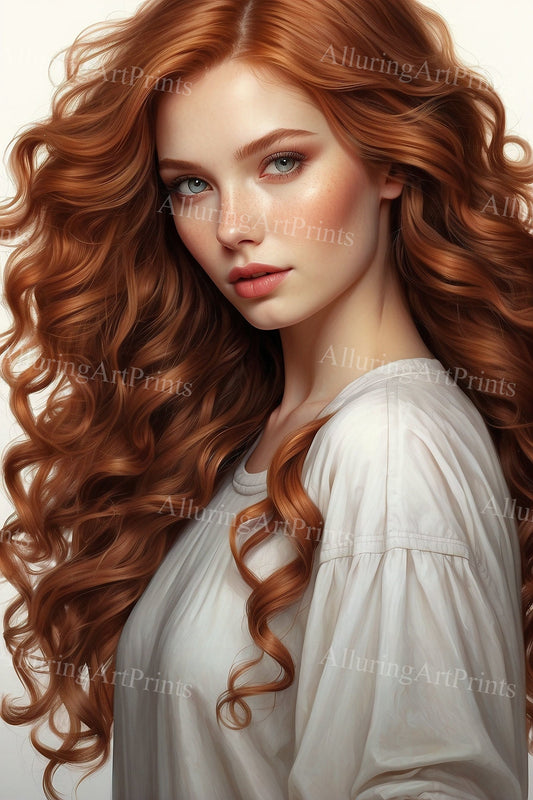 Risque Red Head Model Female Digital Art AI Fantasy - GG1000