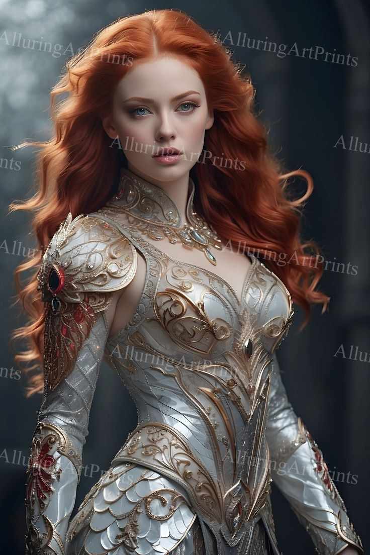 Risque Red Head Model Female Digital Art AI Fantasy - GG992