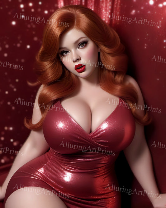 Risque Red Head Model Female Digital Art AI Fantasy - QQ428