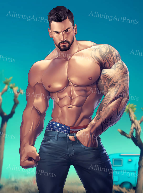 Male Model Muscular Digital Art AI Fantasy - RR971