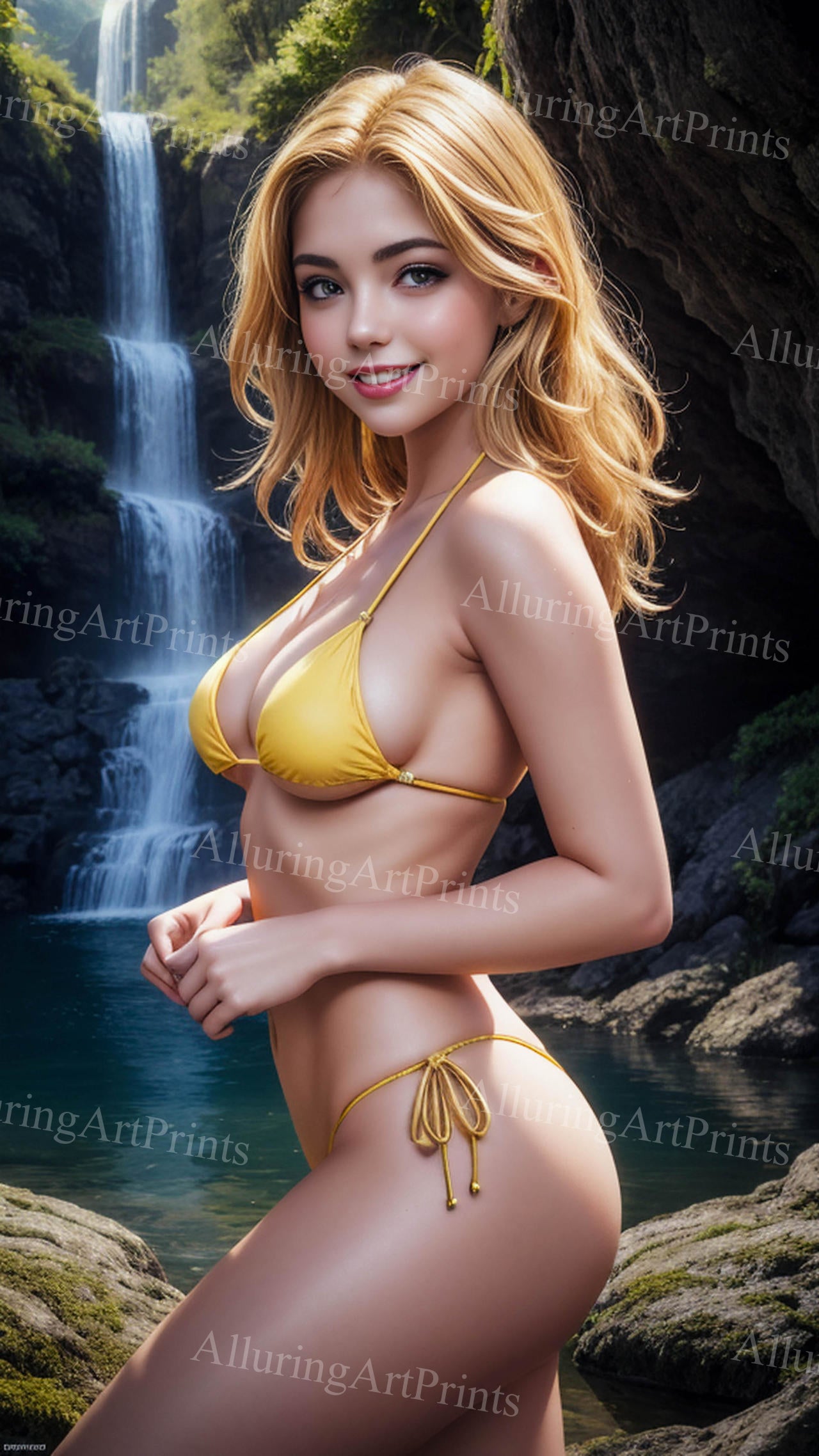 Risque Blonde Model Female Digital Art AI Fantasy - T1025