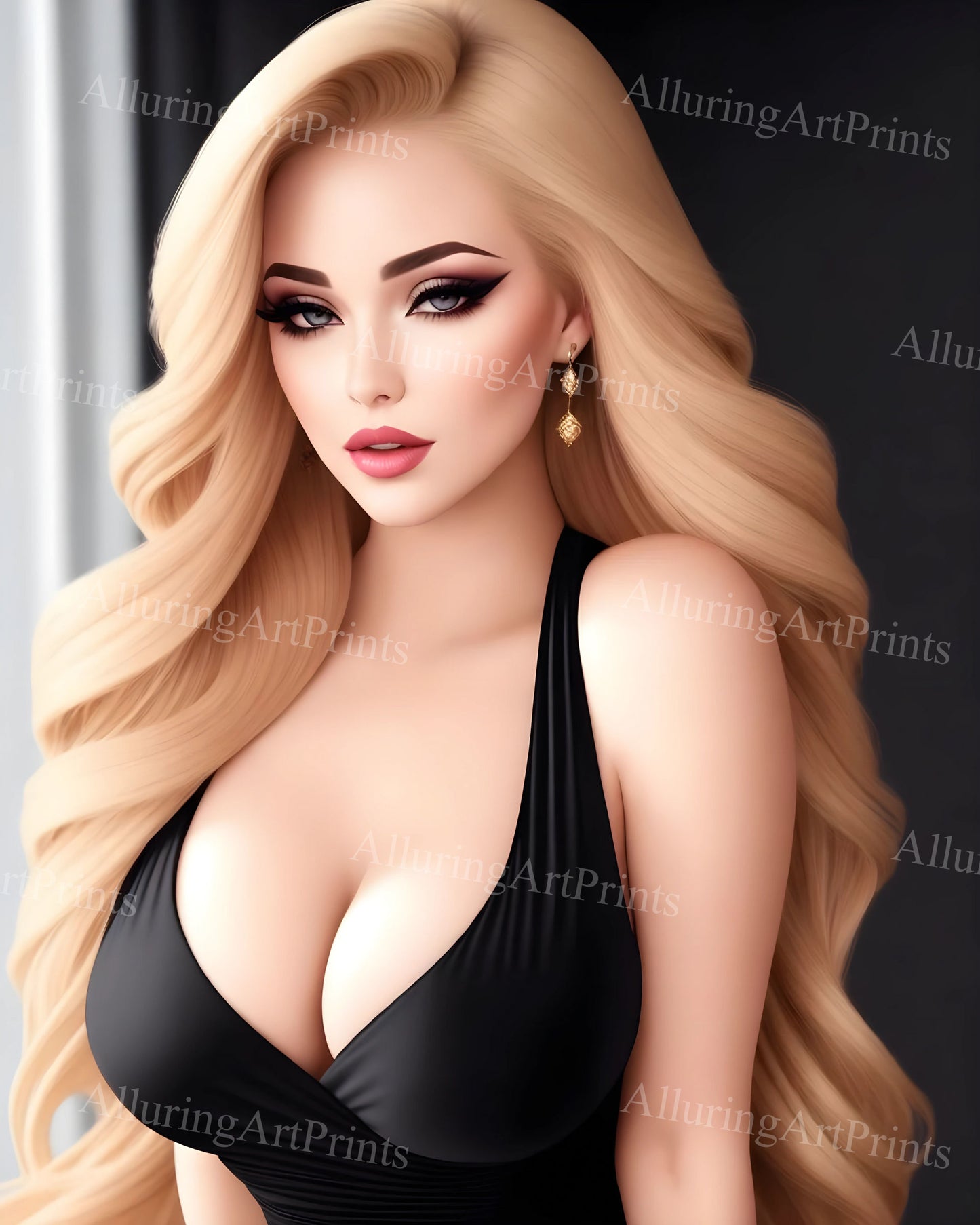 Risque Blonde Model Female Digital Art AI Fantasy - T1083