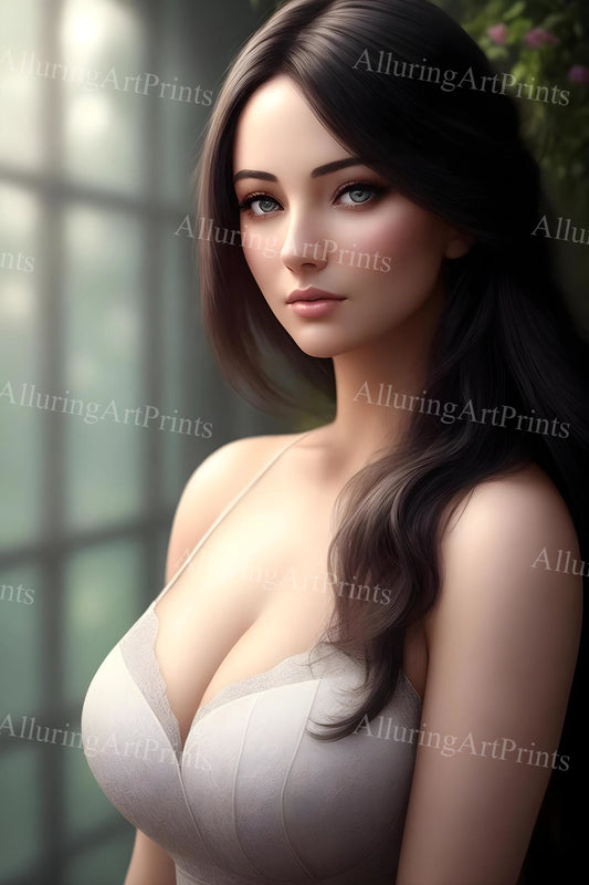 Risque Brunette Model Female Digital Art AI Fantasy - T919