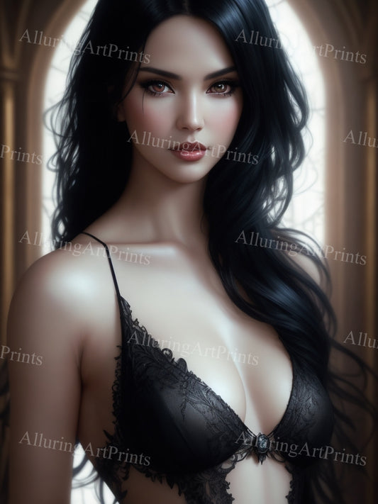 Risque Brunette Model Female Digital Art AI Fantasy - T974