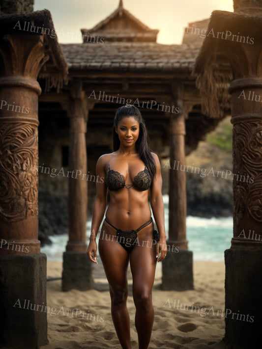 Risque Black Model Female Digital Art AI Fantasy - T982