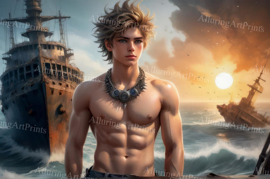 Male Model Muscular Digital Art AI Fantasy - U1034