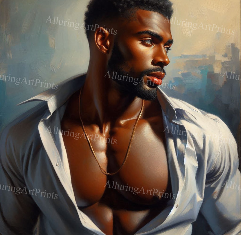 Black Male Model Muscular Digital Art AI Fantasy - U1062