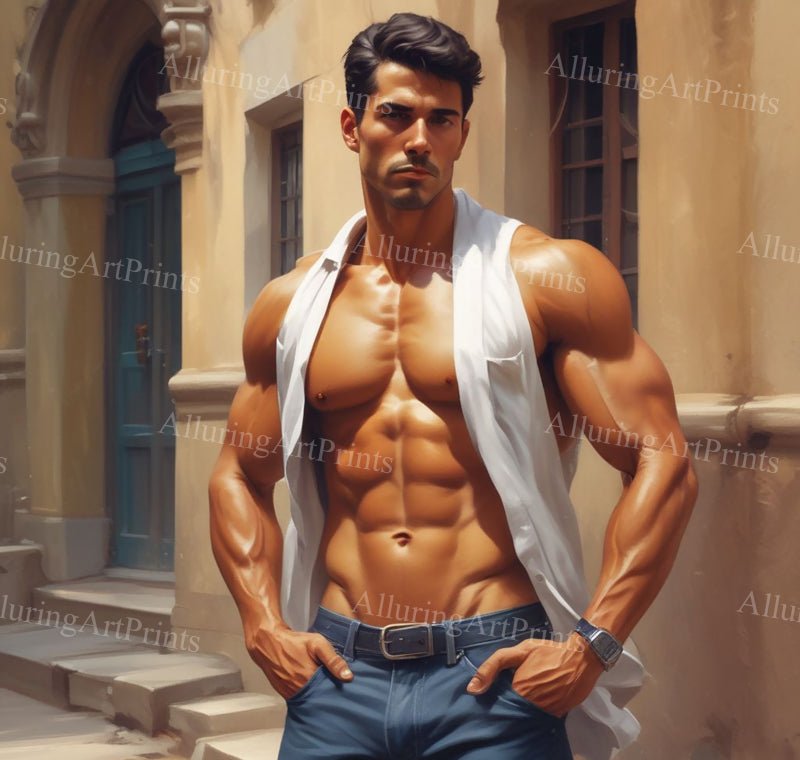 Male Model Muscular Digital Art AI Fantasy - U1064