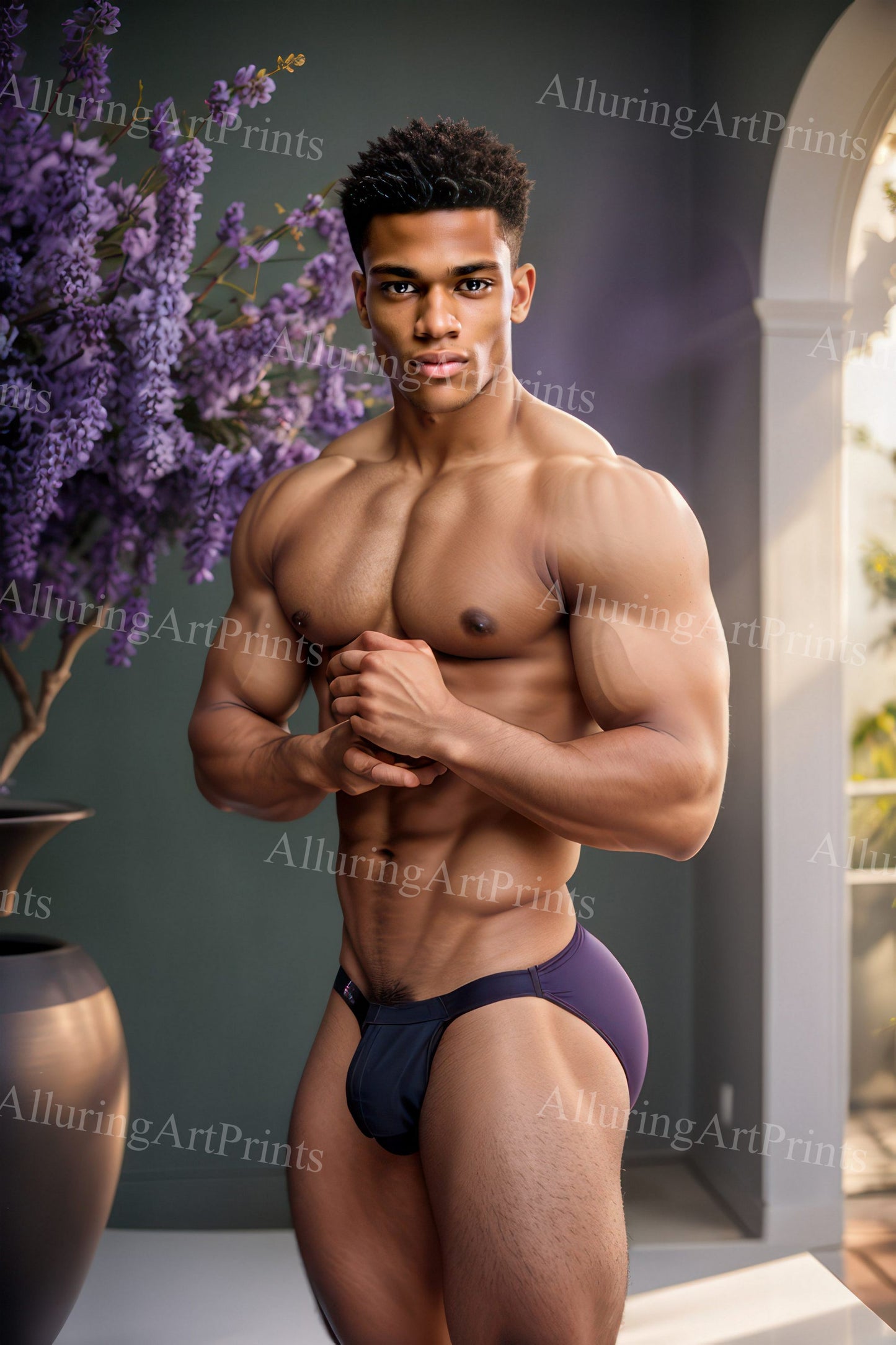 Black Male Model Muscular Digital Art AI Fantasy - U1078