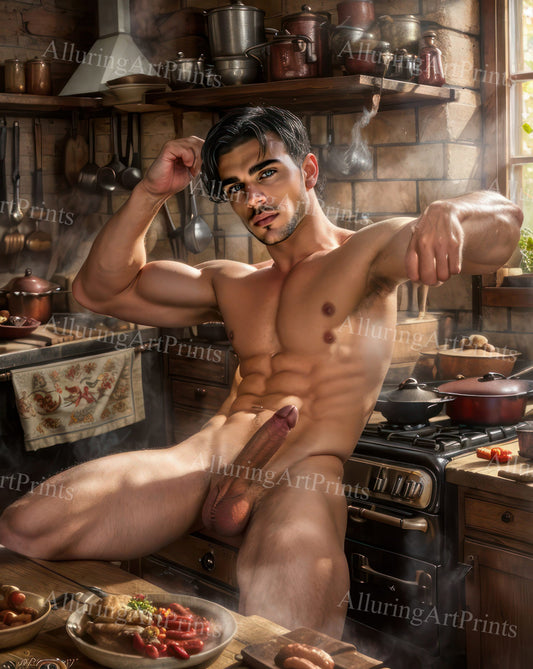 Nude Male Model Muscular Digital Art AI Fantasy - U1263