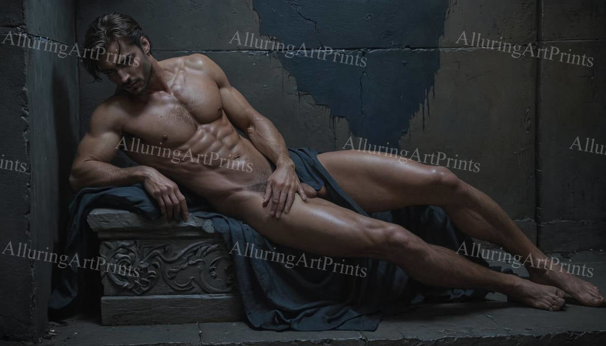 Nude Male Model Muscular Digital Art AI Fantasy - U1267