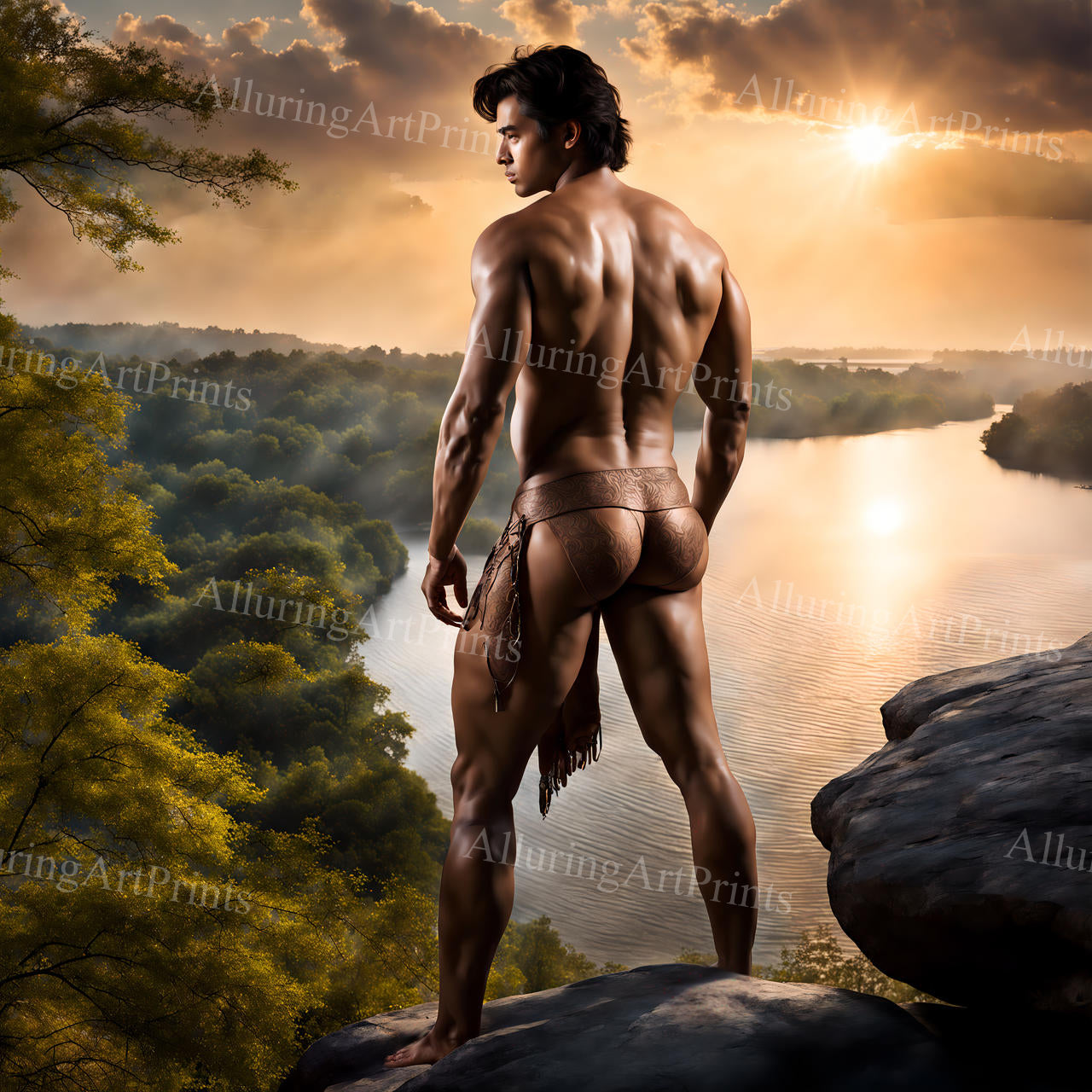 Nude Male Model Muscular Digital Art AI Fantasy - U1270