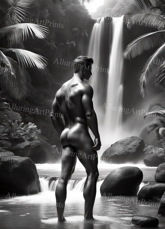 Nude Male Model Muscular Digital Art AI Fantasy - U1282