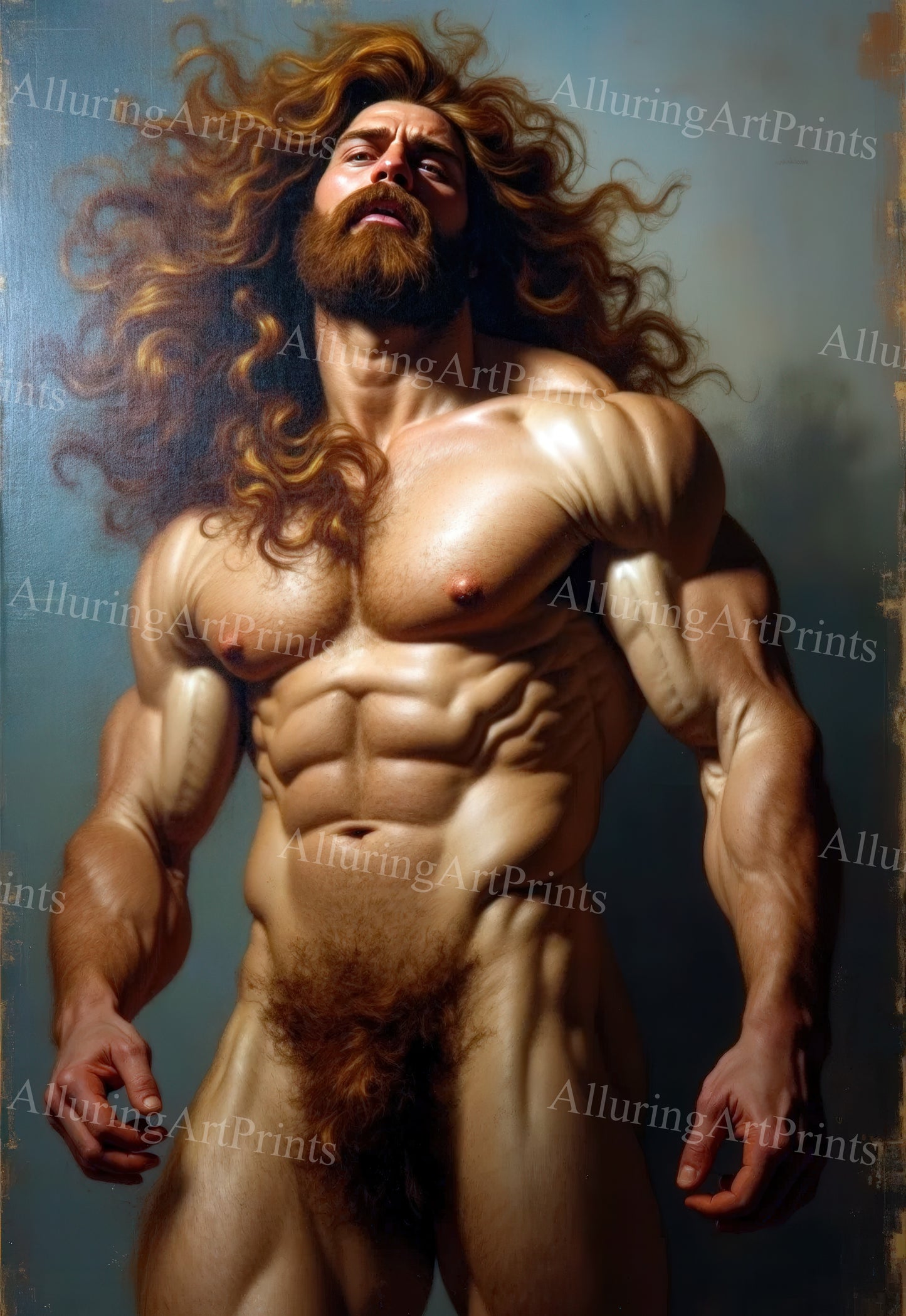 Nude Male Model Muscular Digital Art AI Fantasy - U1305