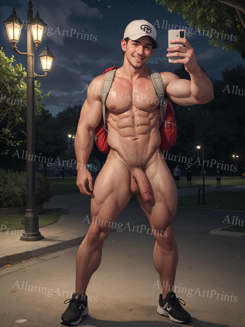 Nude Male Model Muscular Digital Art AI Fantasy - U1311