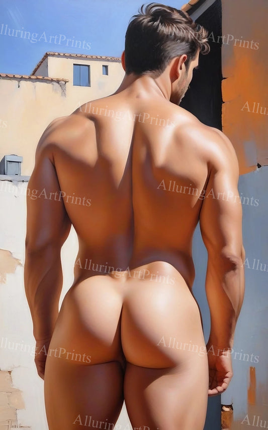 Nude Male Model Muscular Digital Art AI Fantasy - U1314