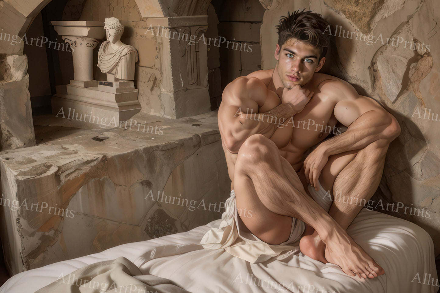 Nude Male Model Muscular Digital Art AI Fantasy - U1321