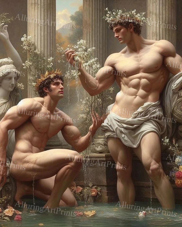 Nude Male Models Muscular Digital Art AI Fantasy - U1327