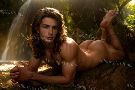 Nude Male Model Muscular Digital Art AI Fantasy - U1333