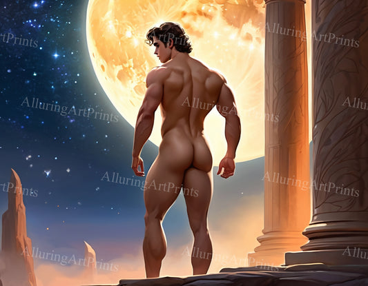 Nude Male Model Muscular Digital Art AI Fantasy - U1339