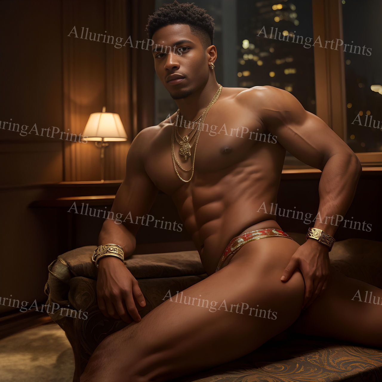 Black Male Model Muscular Digital Art AI Fantasy - UU1093