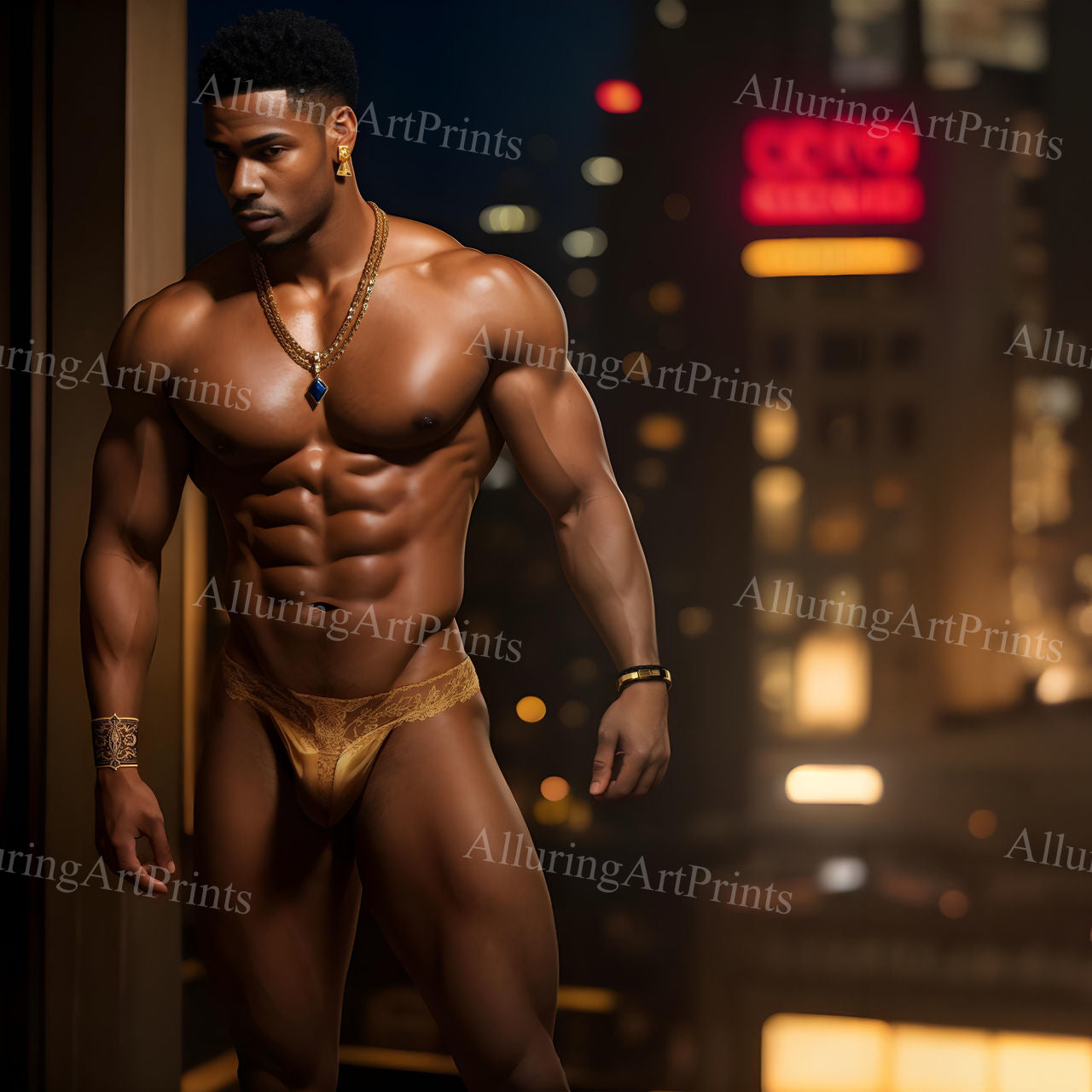 Black Male Model Muscular Digital Art AI Fantasy - UU1096