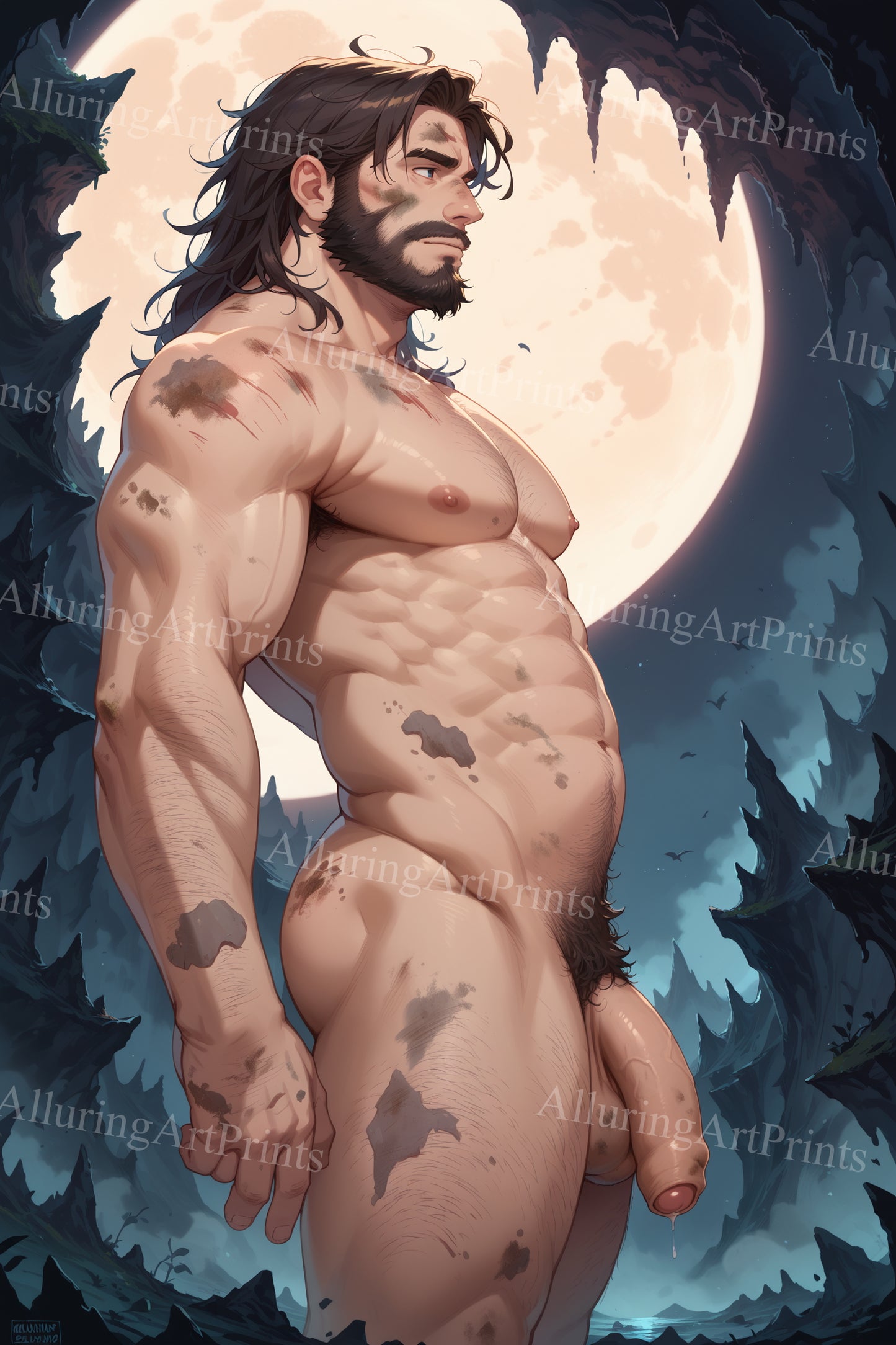 Nude Male Model Muscular Digital Art AI Fantasy - UU617