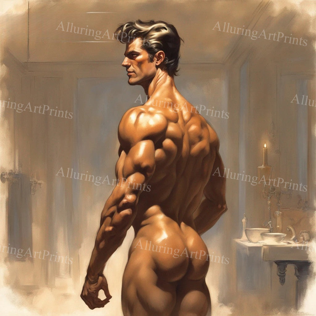 Nude Male Model Muscular Digital Art AI Fantasy - UU625