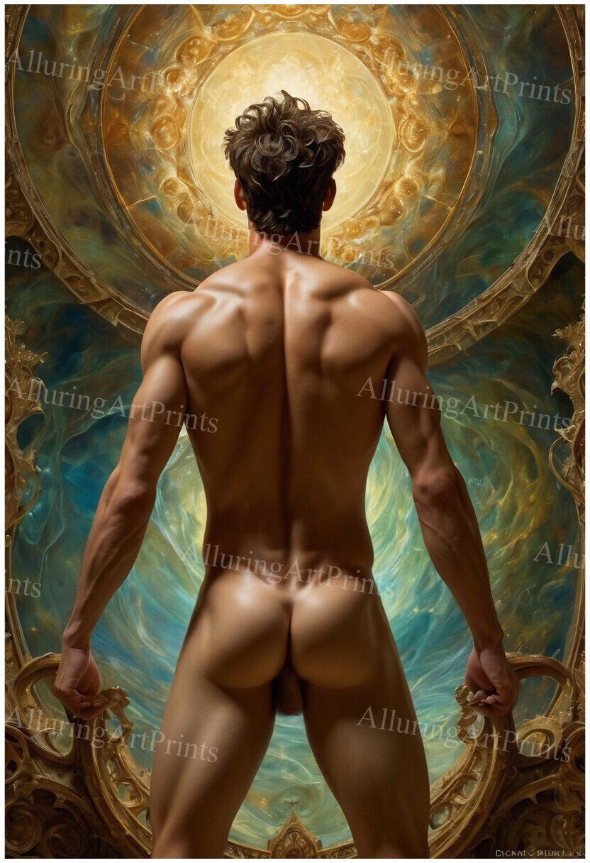 Nude Male Model Muscular Digital Art AI Fantasy - UU638