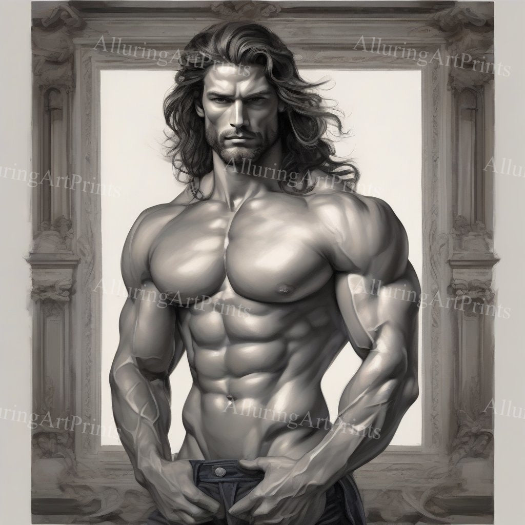 Male Model Muscular Digital Art AI Fantasy - UU894