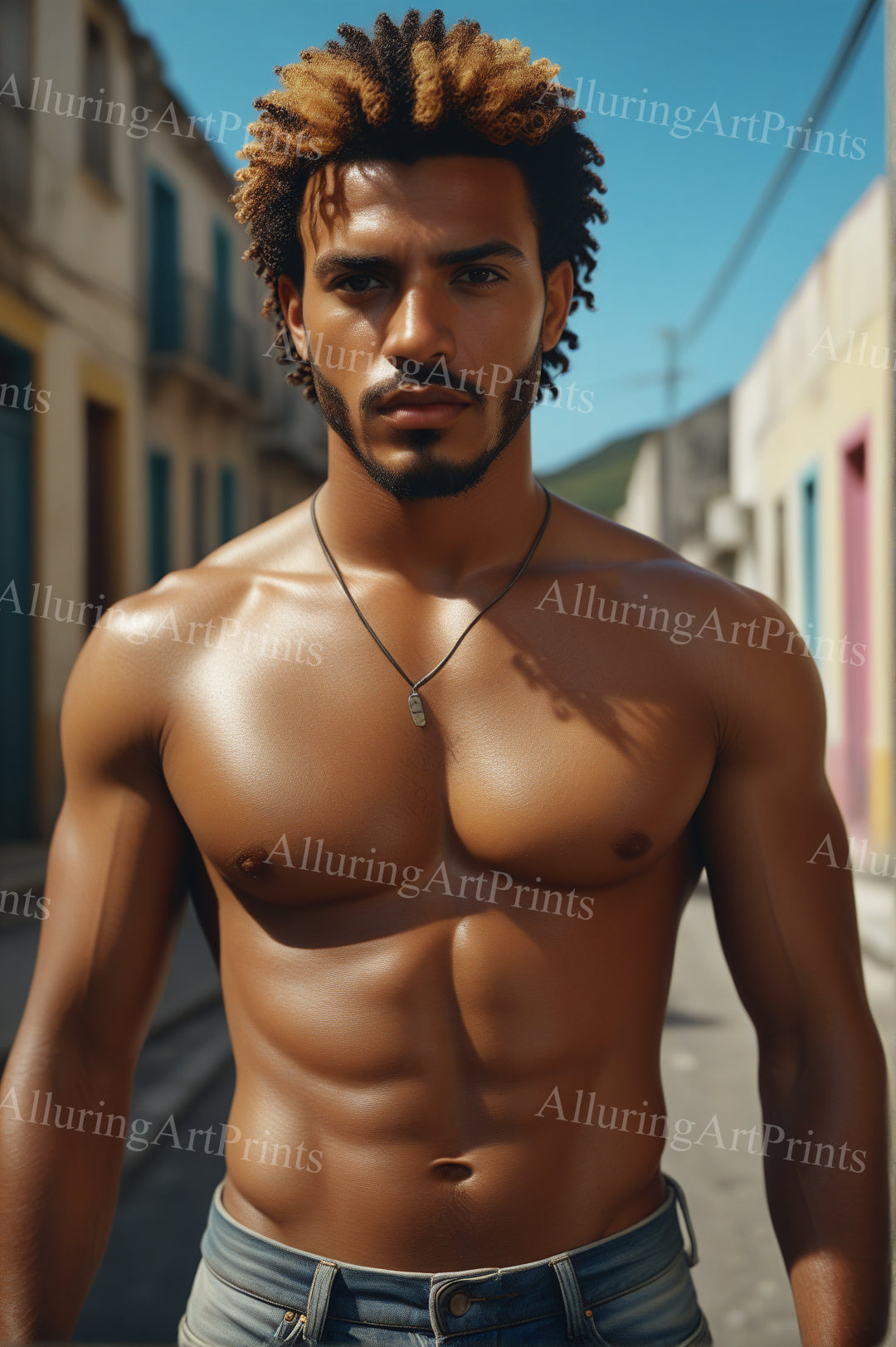 Black Male Model Muscular Digital Art AI Fantasy - UU942