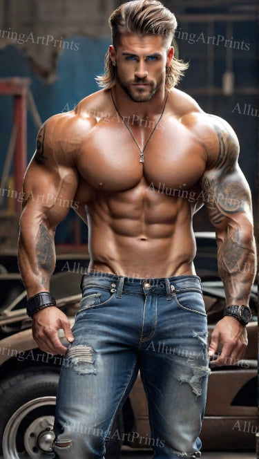 Male Model Muscular Digital Art AI Fantasy - XX128