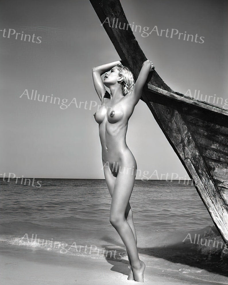 Nude Print Brunette Model Pretty Woman Busty boobs butt retro art B415