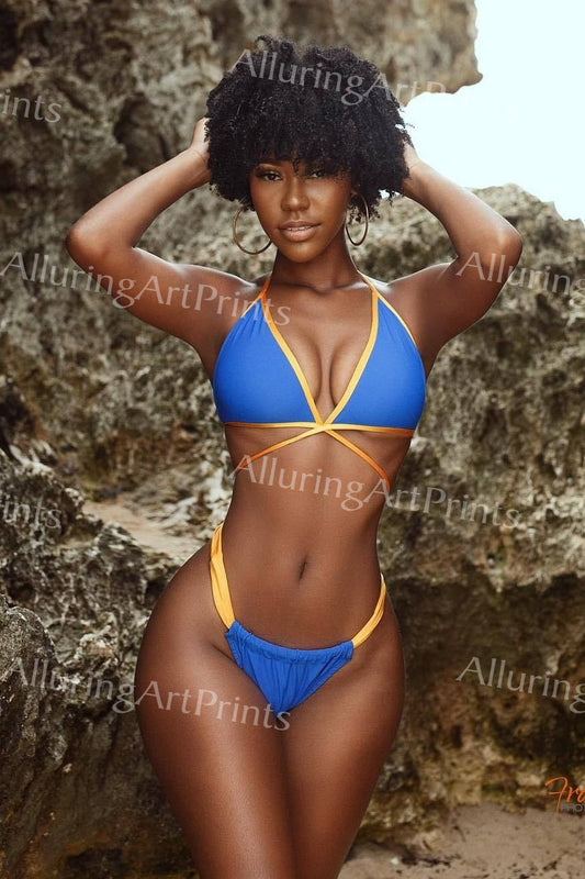 Risque Black Model Print Pretty Woman Petite Exotic Busty Boobs Butt Bikini Hot Fine Wall Art J710