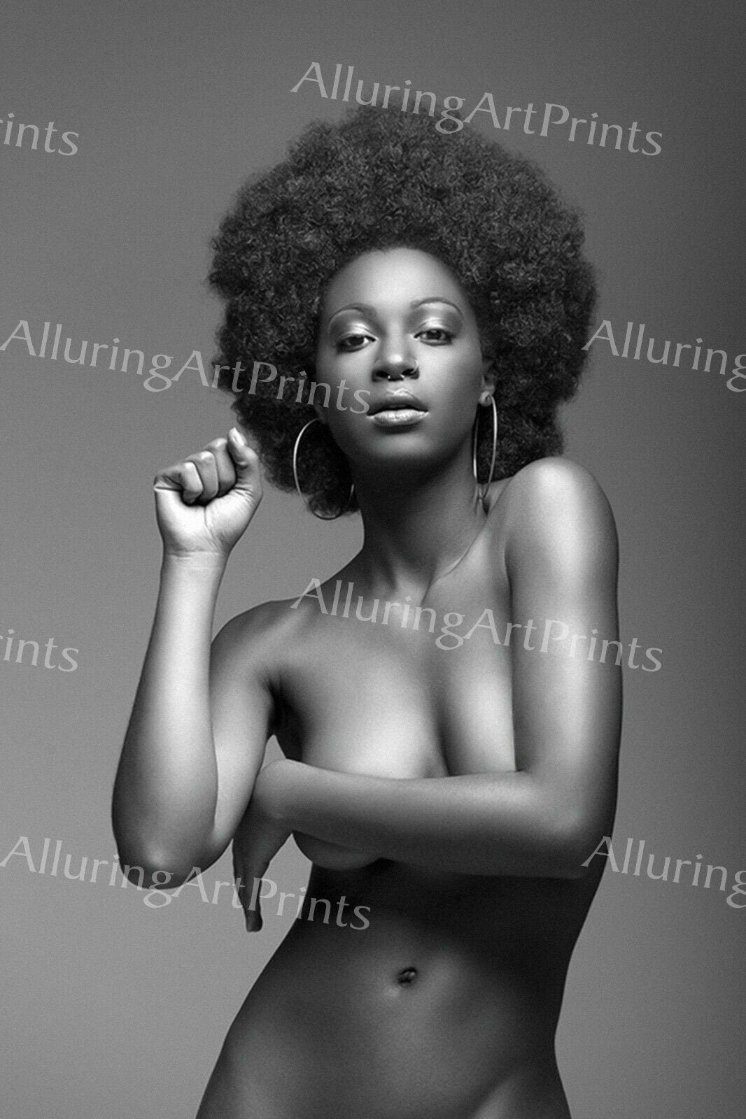 Nude Print Black Model Pretty Woman Busty Big Boobs Petite alfro Fine Wall Art black white -A584